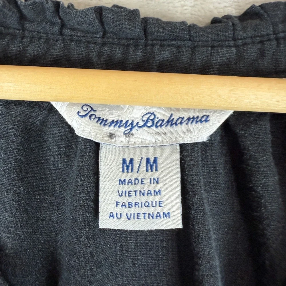 Tommy Bahama Maxi Dress Womens M Black Linen Blend Sundress Tiered Sleeveless - Picture 2 of 12